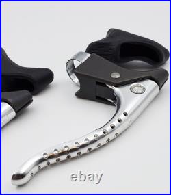 1980s Vintage Campagnolo Super Record Brake Levers Black Hoods Shield Logo