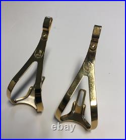 Campagnolo Super Record Gold Plated Toe Cages / Clips Oro Size M NOS