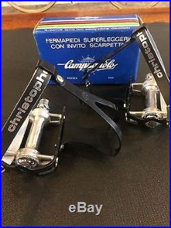 Campagnolo Super Record pedals Cinelli toe clips and christophe leather